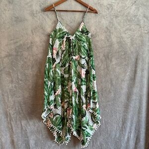 Goa Beachwear by Japna Dress Women's Size L Blue Stripe Green Leaves Cover-up